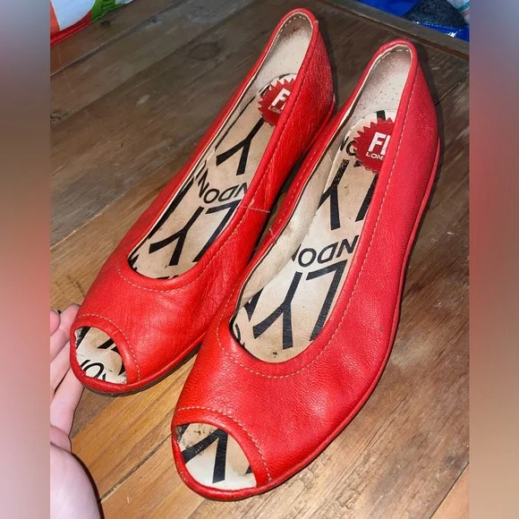 Fly London Red Wedge Shoes with Chunky Heel Staple Eclectic Bold Gently Used - Picture 12 of 14